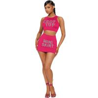 Polyester Two-Piece Dress Set midriff-baring & two piece iron-on letter Set