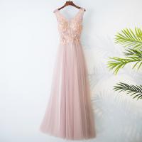 Polyester Plus Size Long Evening Dress backless patchwork Solid pink PC