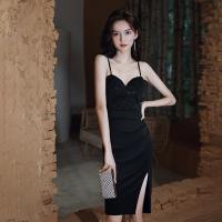 Polyester Plus Size Short Evening Dress side slit & backless patchwork Solid PC