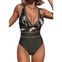 Polyamide One-piece Swimsuit backless & padded printed army green PC