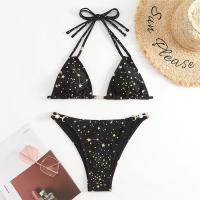 Spandex & Poliéster Bikini, impreso, patrón de estrellas, negro,  Conjunto
