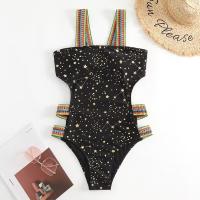 Polyester One-piece Swimsuit & padded printed star pattern black PC