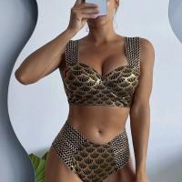 Spandex & Poliéster Bikini, impreso, oro,  Conjunto