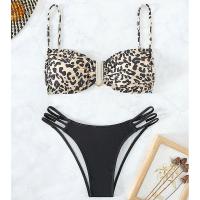 Poliéster Bikini, impreso, leopardo, negro,  Conjunto