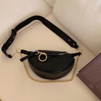 PU Leather Crossbody Bag with chain & soft surface Solid black PC