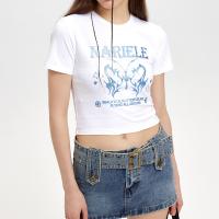Spandex & Cotton Slim Women Short Sleeve T-Shirts midriff-baring printed PC