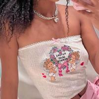 Polyester & Cotton Slim Tube Top midriff-baring embroidered Cartoon white PC