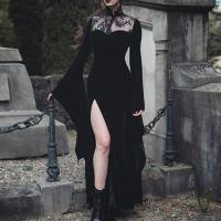 Polyester Costume de sorcière sexy Patchwork Solide Noir pièce