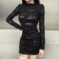 Polyester Waist-controlled Sexy Package Hip Dresses patchwork Solid black PC