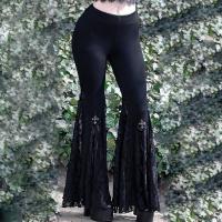 Polyester bell-bottom Women Long Trousers patchwork Solid black PC