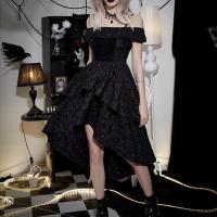 Polyester Slim & High Waist Slip Dress & off shoulder patchwork Solid black PC