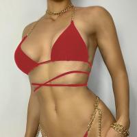 Polyester Quick Dry Bikini with chain & two piece stretchable Solid Set