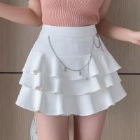 Cotton Flounce & High Waist Skirt & anti emptied Solid PC