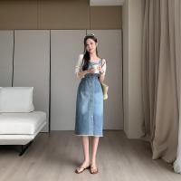 Denim Plus Size One-piece Dress slimming & off shoulder Solid blue PC