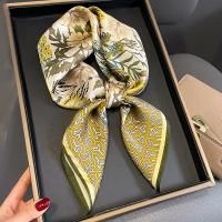 Natural Silk Square Scarf can be use as shawl & sun protection & breathable printed floral army green PC