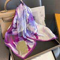 Natural Silk Square Scarf soft & double-sided & breathable printed purple PC