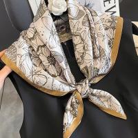 Natural Silk Easy Matching Square Scarf breathable printed floral coffee PC