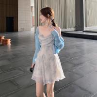 Chiffon One-piece Dress double layer & backless  printed shivering :L PC