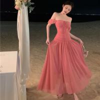 Polyester Beach Dress multi-way & off shoulder & breathable Solid pink PC