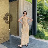 Polyester Straight One-piece Dress backless & breathable printed shivering yellow PC