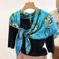 Polyester Women Scarf can be use as shawl & sun protection & breathable printed blue PC