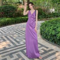 Polyester Slim & long style Slip Dress backless purple PC