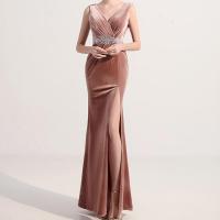 Polyester Plus Size & Mermaid Long Evening Dress side slit patchwork Solid PC