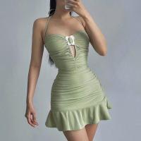 Polyester Sexy Package Hip Dresses backless & hollow patchwork Solid PC