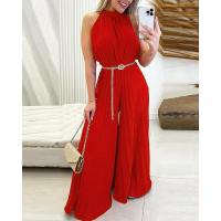 Polyester Long Jumpsuit without belt & loose Solid PC