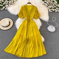 Lace & Polyester One-piece Dress large hem design & deep V Solid : PC