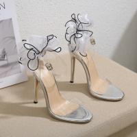 Rubber & PU Leather High Heels Fish Head Sandals round toe & breathable silver Pair