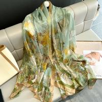 Soft Yarn Women Scarf can be use as shawl & sun protection & breathable printed floral green PC