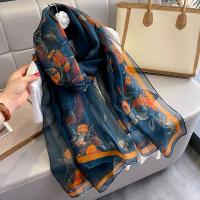 Soft Yarn Beach Scarf Women Scarf can be use as shawl printed floral Navy Blue PC