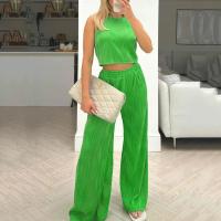 Polyester Women Casual Set midriff-baring & off shoulder Long Trousers & tank top patchwork Solid Set