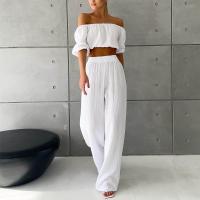 Cotton Women Casual Set midriff-baring & slimming Long Trousers & Five Point Sleeve Top patchwork Solid Set