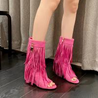 Rubber & PU Leather & Suede Peep-toe Pump & Tassels High Heels Fish Head Ankle Boots Pair