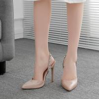 Rubber & PU Leather High-Heeled Shoes pointed toe & breathable & with rhinestone Pair