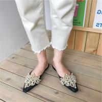 Mesh Fabric & Rubber & Plastic Pearl Pointed Flat Shoes pointed toe & anti-skidding & breathable Pair