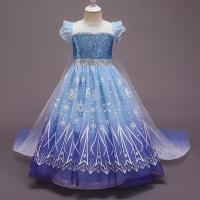 Gauze & Polyester Princess Girl One-piece Dress Cute Cape & dress printed blue PC