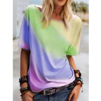 Polyester Plus Size Women Short Sleeve T-Shirts & loose Tie-dye PC