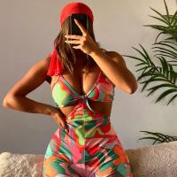 Polyester One-piece Swimsuit & padded printed red PC
