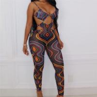 Spandex & Polyester Long Jumpsuit backless printed multi-colored PC
