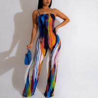 Spandex & Polyester Long Jumpsuit backless printed blue PC
