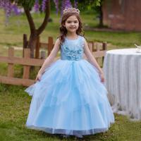 Polyester Princess & Ball Gown Girl One-piece Dress Sequin gold foil print sky blue PC