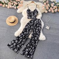 Polyester Women Casual Set deep V & two piece Wide Leg Trousers & camis : Set
