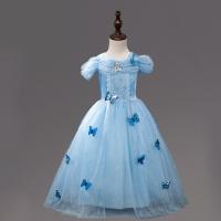 Poliéster Vestido de una sola pieza de la muchacha, impreso, patrón de mariposa, azul,  trozo