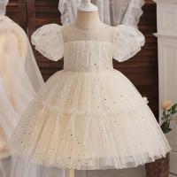 Polyester Princess & Ball Gown Girl One-piece Dress printed star pattern Apricot PC