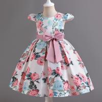 Polyester Princess Girl One-piece Dress printed floral mixed colors PC