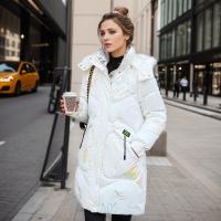 Polyester windproof Women Down Coat mid-long style & thermal printed PC