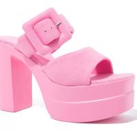 PU Leather chunky Women Sandals & anti-skidding pink Pair